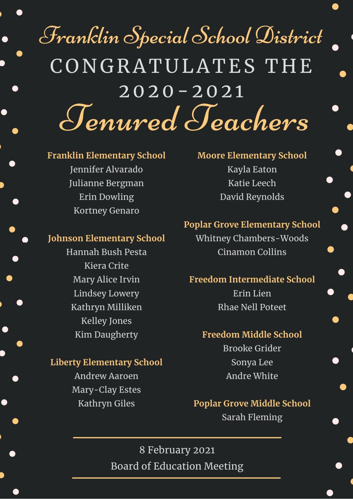 FSSD tenured teachers 2021